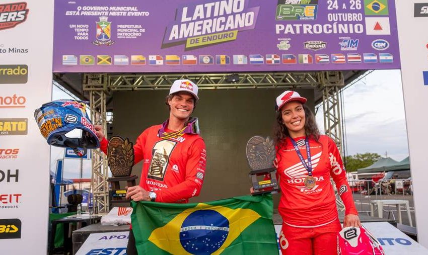 Bruno Crivilin (E2) e Bárbara Neves (EF), da Honda Racing, são campeões latino-americanos de enduro